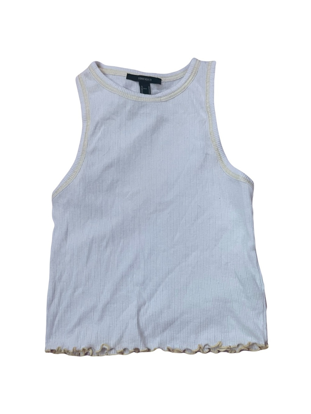 Forever 21 Cream-Trim White Ribbed Tank